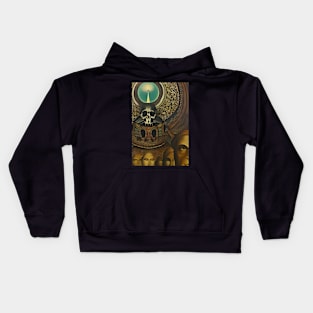 Surrealist painting like digital art of a Skull receiving light and a line of humans Kids Hoodie